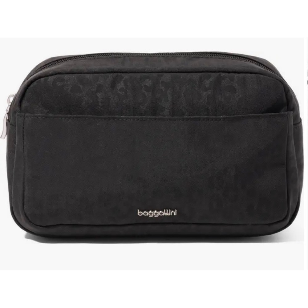 Baggallini Black Emboss Cheetah Cosmetic Bag Case - Picture 2 of 10